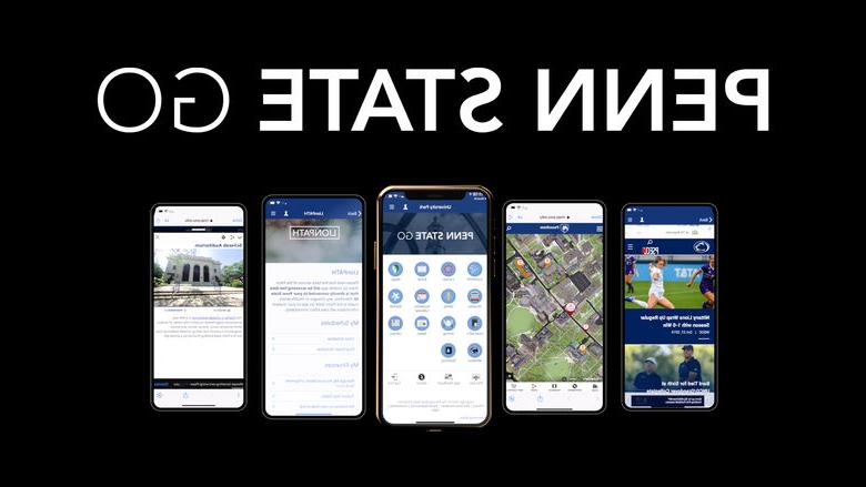 Screenshots of Penn State Go mobile app features on various mobile devices. 